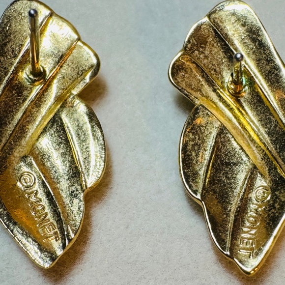 Monet Gold Tone Post Back Earrings - Picture 3 of 4